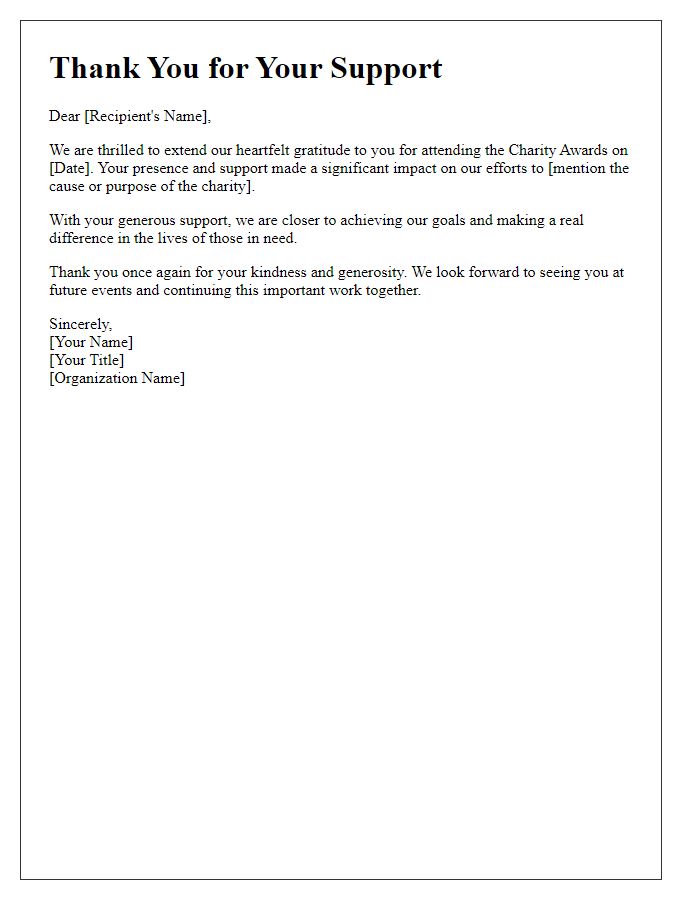 Letter template of charity awards thank you message.