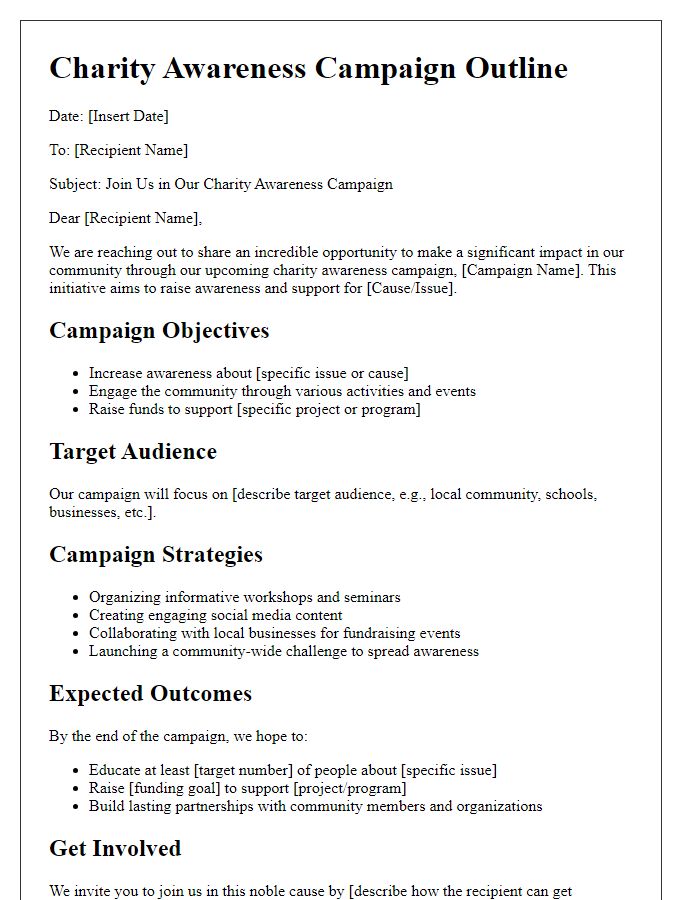 Letter template of charity awareness campaign outline