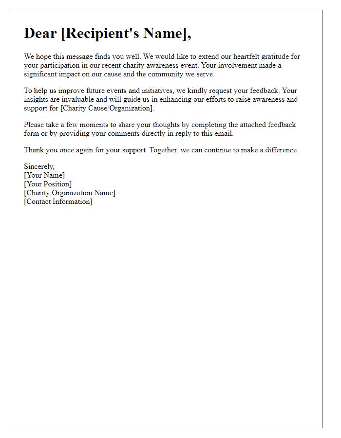 Letter template of charity awareness feedback request