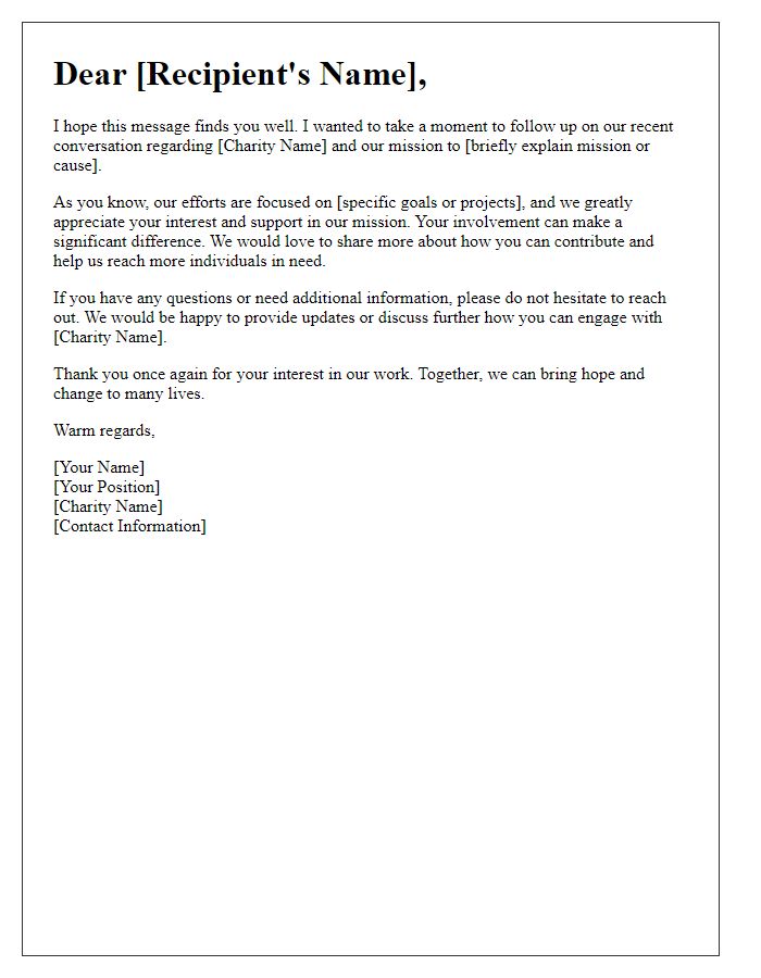 Letter template of charity awareness follow-up communication