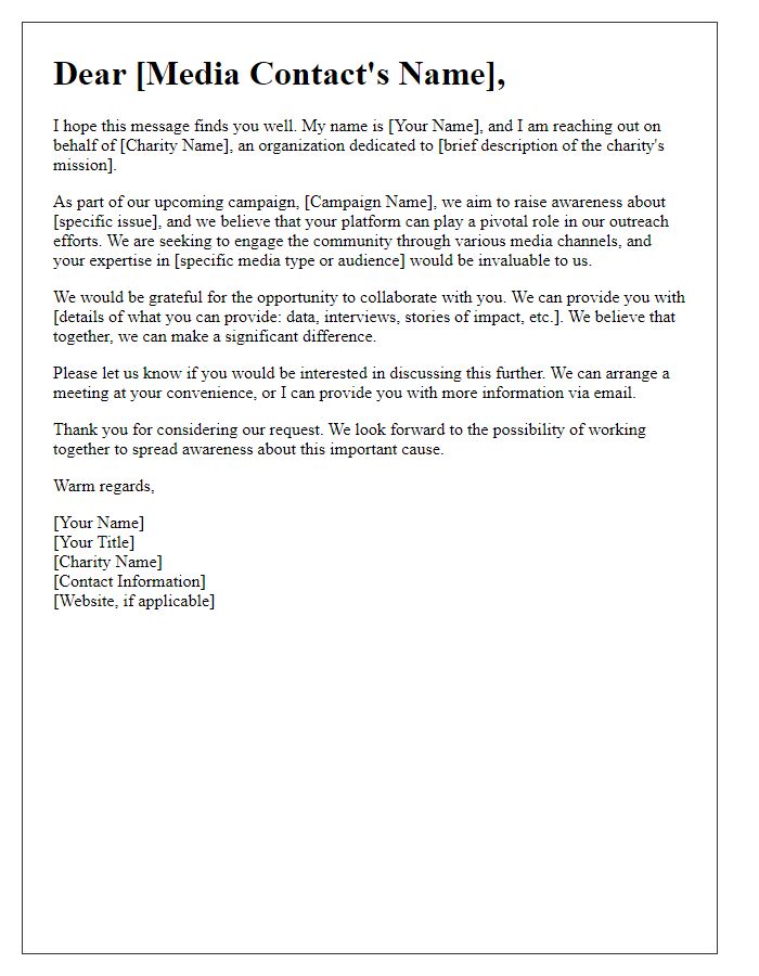 Letter template of charity awareness media outreach