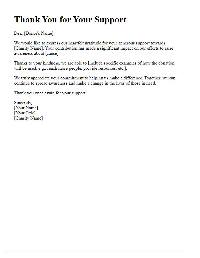 Letter template of charity awareness thank you message