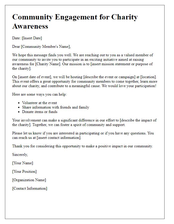 Letter template of community engagement for charity awareness