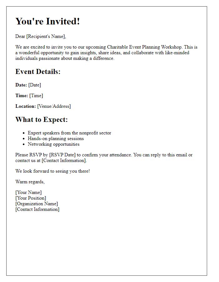 Letter template of invitation to charitable event planning workshop