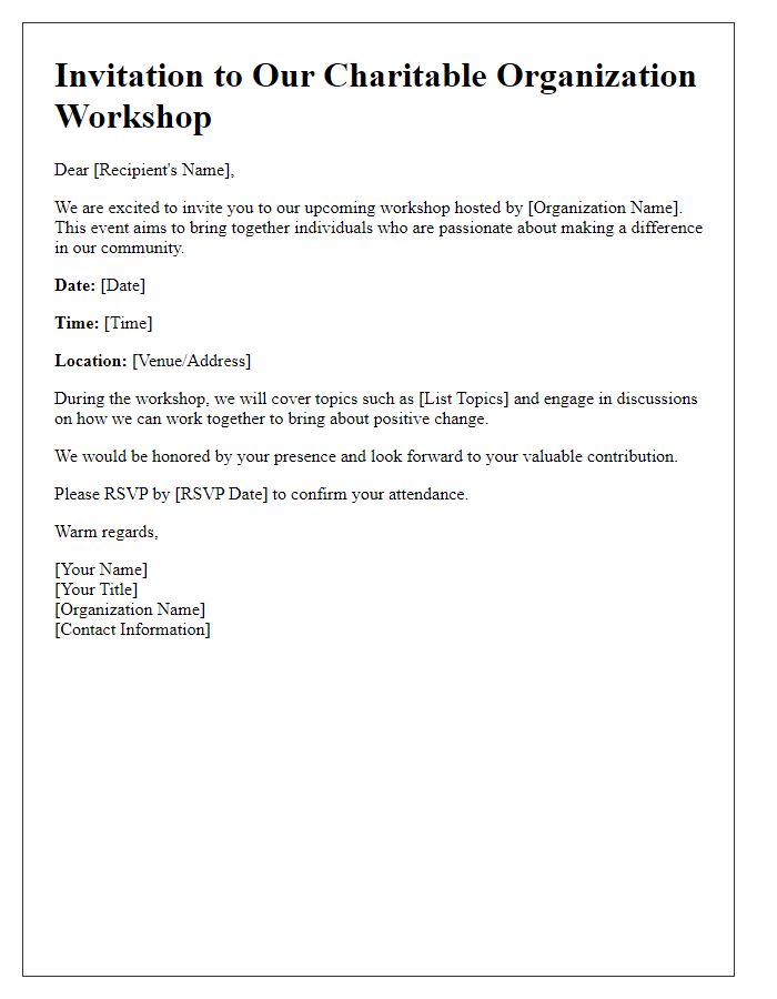 Letter template of invitation to charitable organization workshop