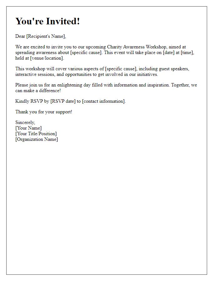 Letter template of invitation to charity awareness workshop