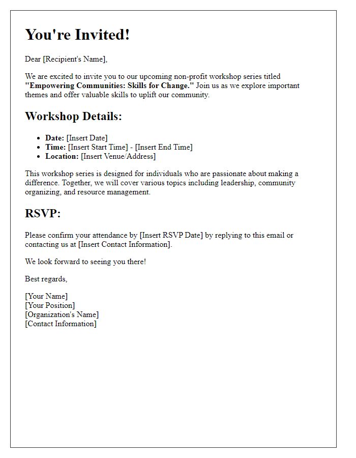 Letter template of invitation for non-profit workshop series