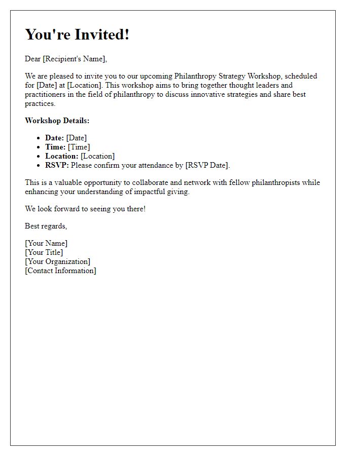 Letter template of invitation for philanthropy strategy workshop