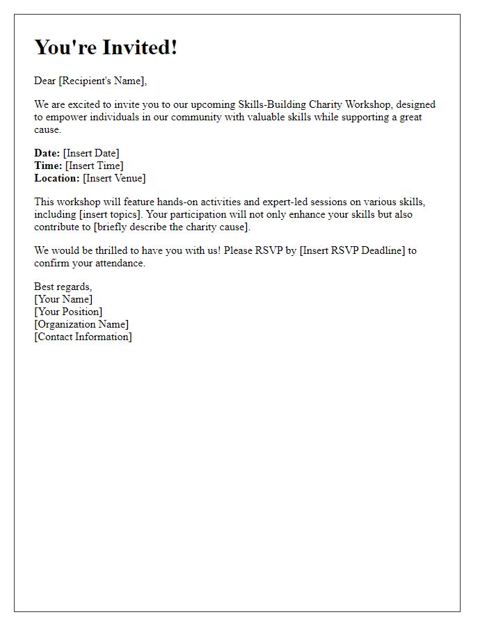 Letter template of invitation for skills-building charity workshop