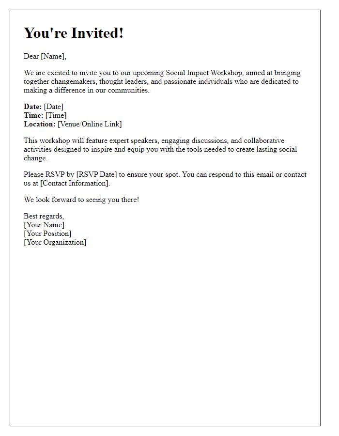 Letter template of invitation to social impact workshop