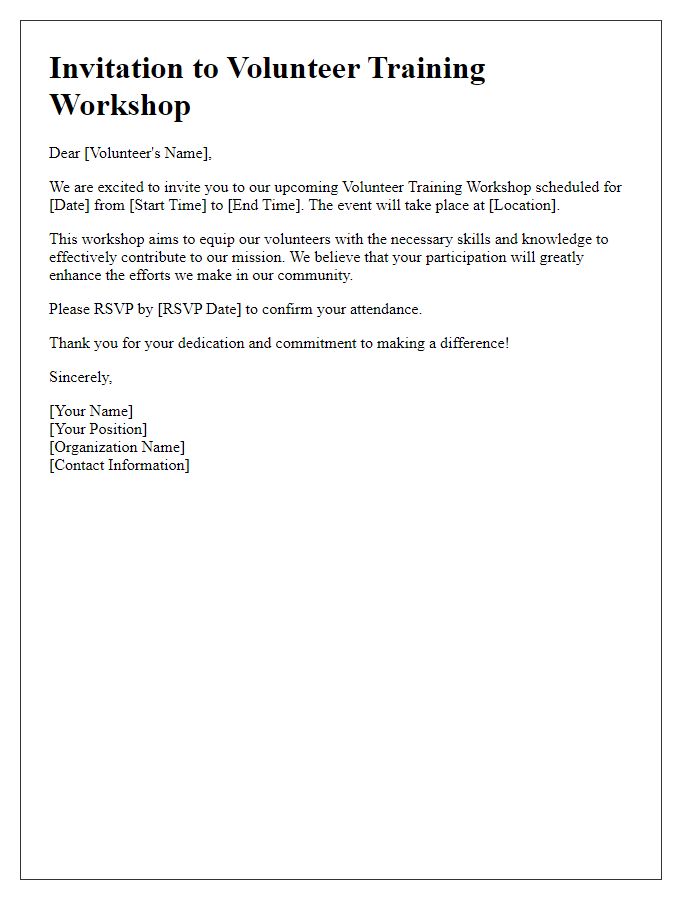 Letter template of invitation for volunteer training workshop