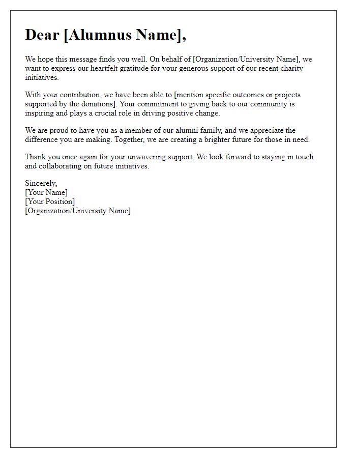 Letter template of appreciation for alumni supporting charity initiatives