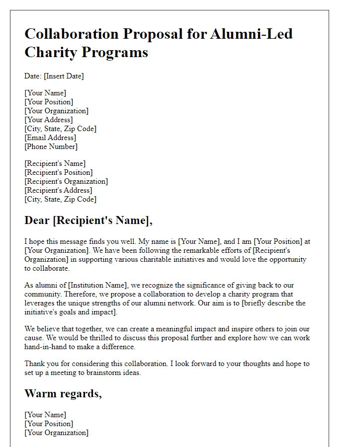 Letter template of collaboration proposal for alumni-led charity programs