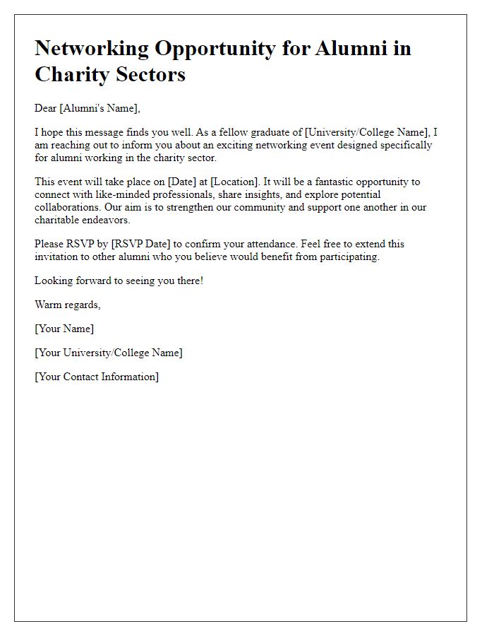 Letter template of networking opportunity for alumni in charity sectors