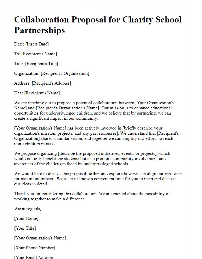 Letter template of collaboration proposal for charity school partnerships