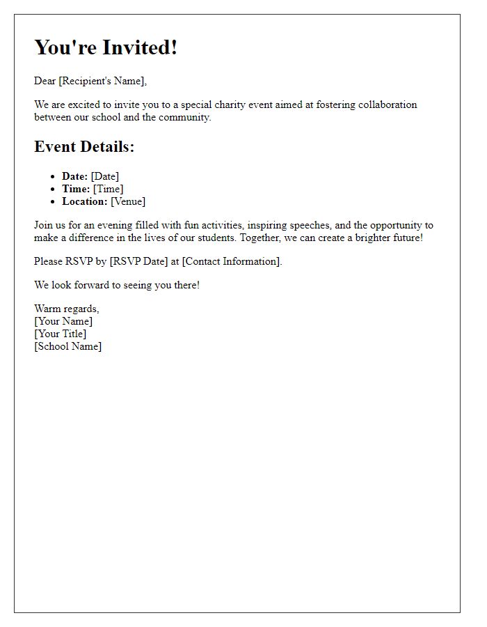 Letter template of event invitation for charity school collaboration