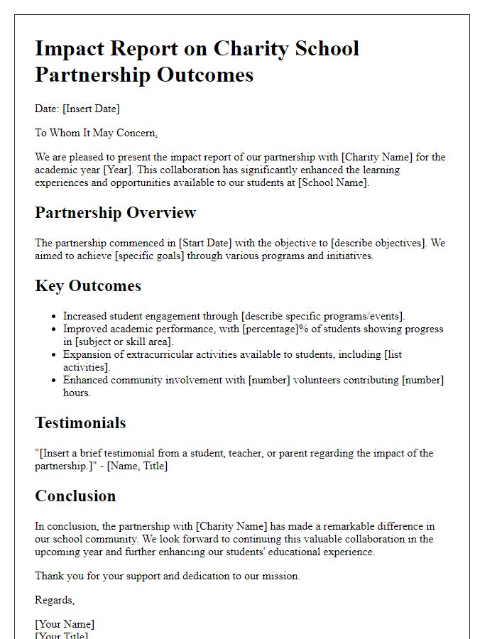 Letter template of impact report for charity school partnership outcomes