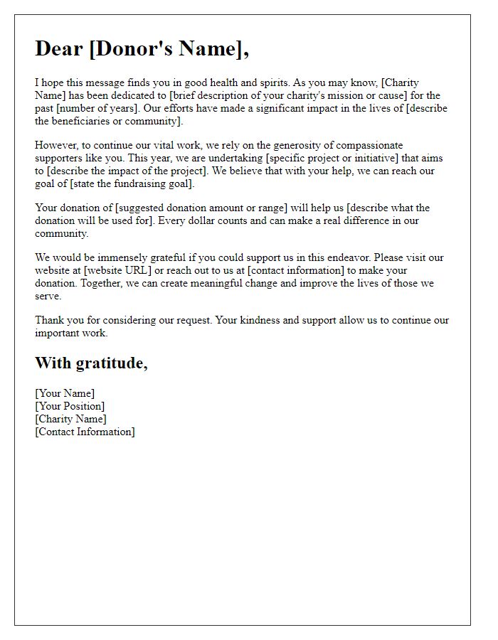 Letter template of donation appeal for charity causes