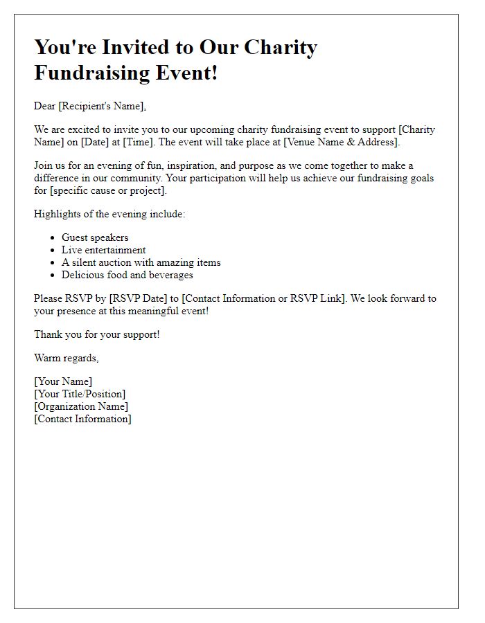 Letter template of event invitation for charity fundraising