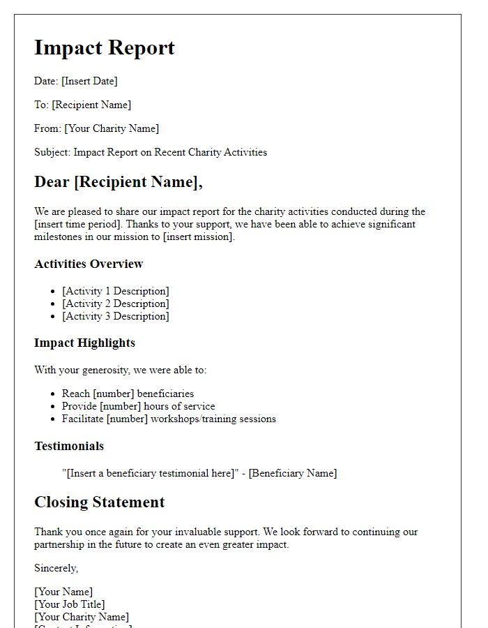 Letter template of impact report for charity activities