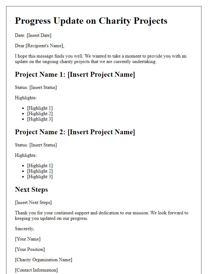 Letter template of progress update for ongoing charity projects