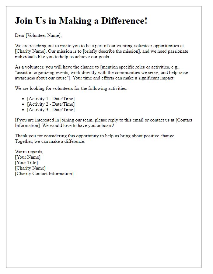 Letter template of volunteer recruitment for charity programs