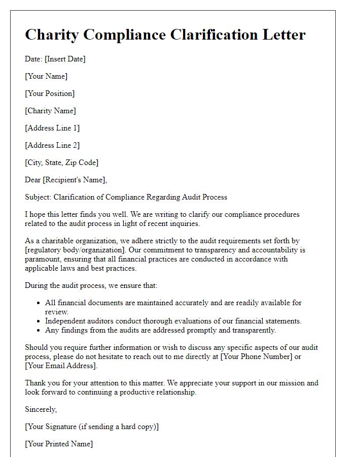 Letter template of charity compliance clarification regarding audit process.