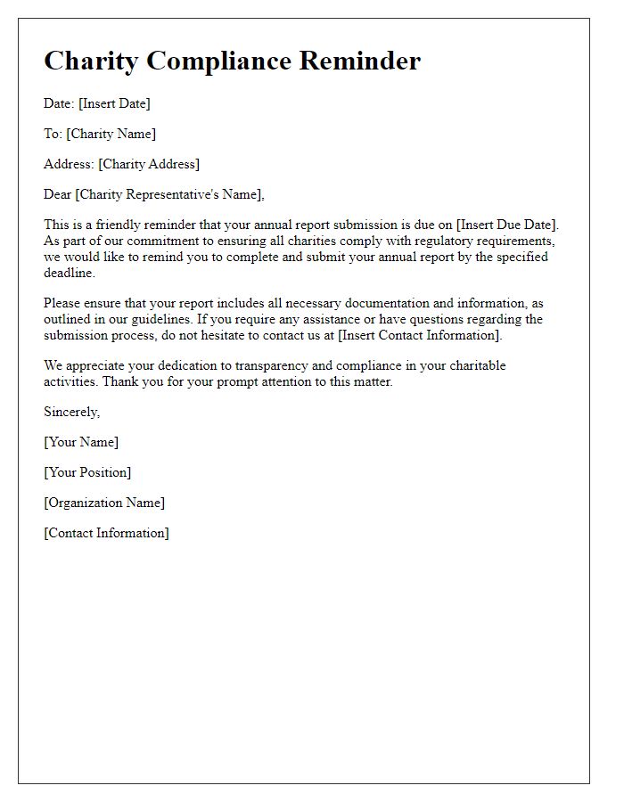 Letter template of charity compliance reminder for annual report submission.