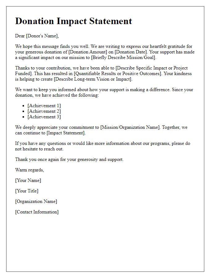 Letter template of donation impact statements