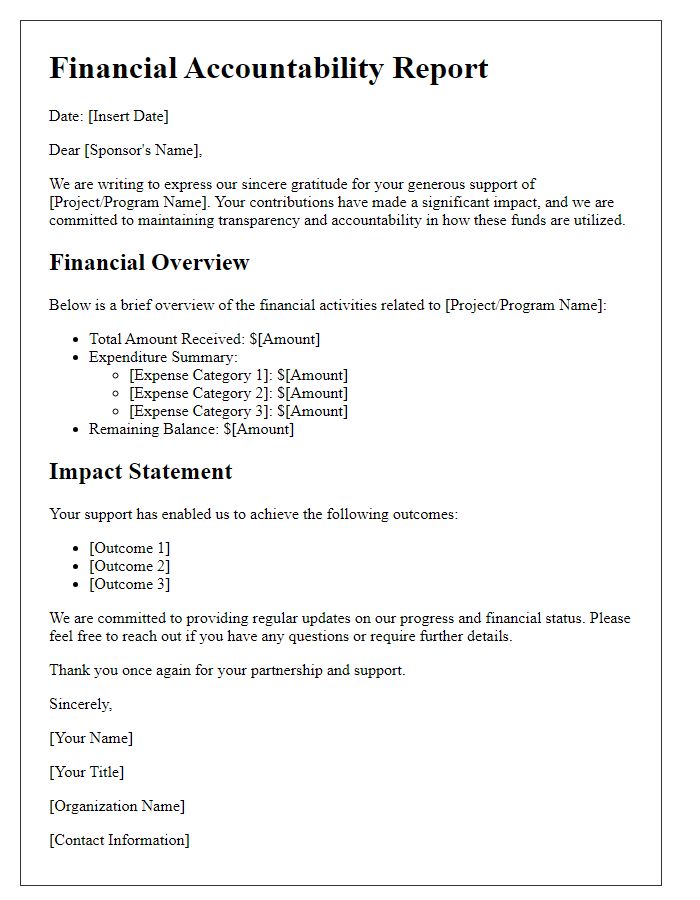 Letter template of financial accountability for sponsors