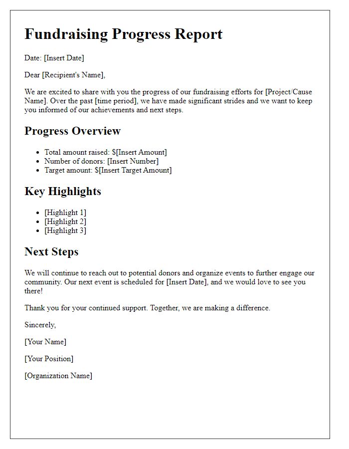 Letter template of fundraising progress report