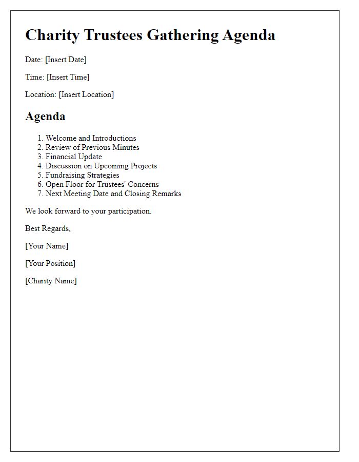 Letter template of agenda for charity trustees gathering