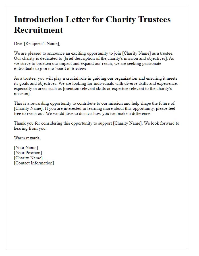 Letter template of introduction for charity trustees recruitment