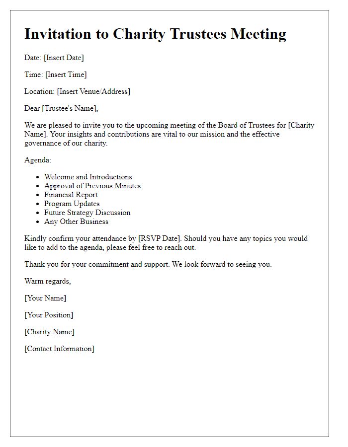 Letter template of invitation for charity trustees meeting