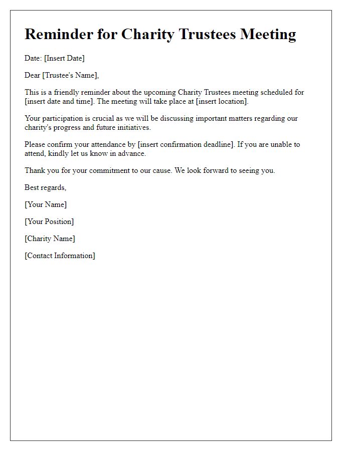 Letter template of reminder for charity trustees to attend