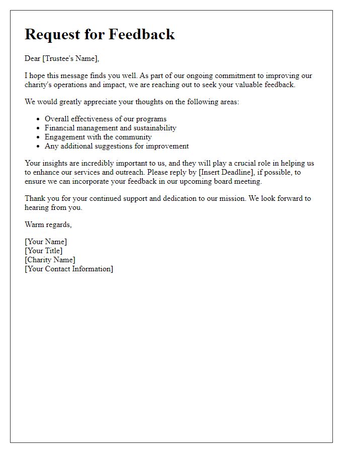 Letter template of request for charity trustees feedback