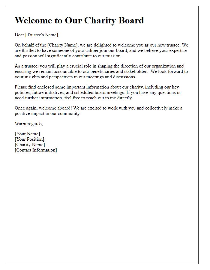 Letter template of welcome to new charity trustees