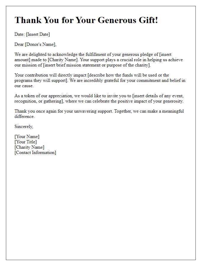 Letter template of charity pledge fulfillment acknowledgment