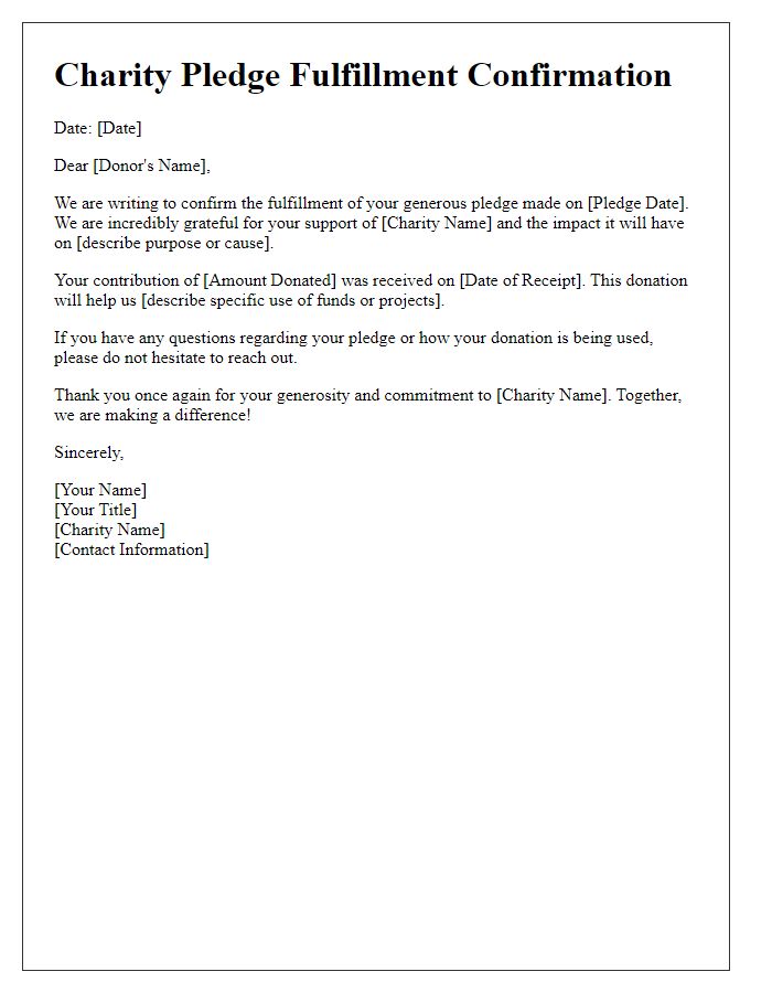 Letter template of charity pledge fulfillment confirmation