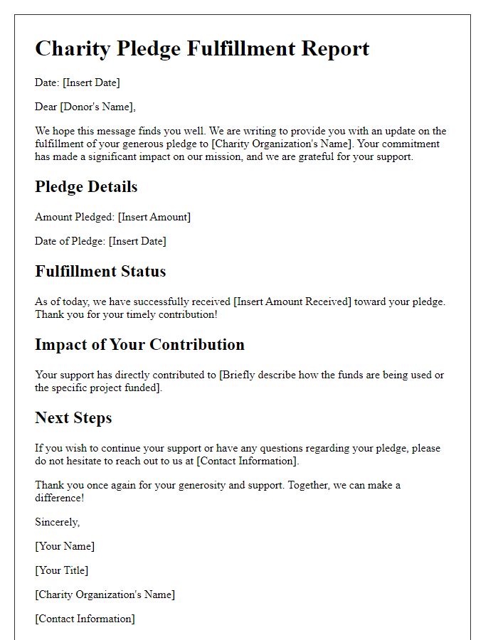 Letter template of charity pledge fulfillment report