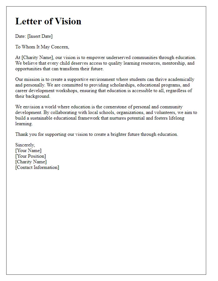 Letter template of educational charity vision