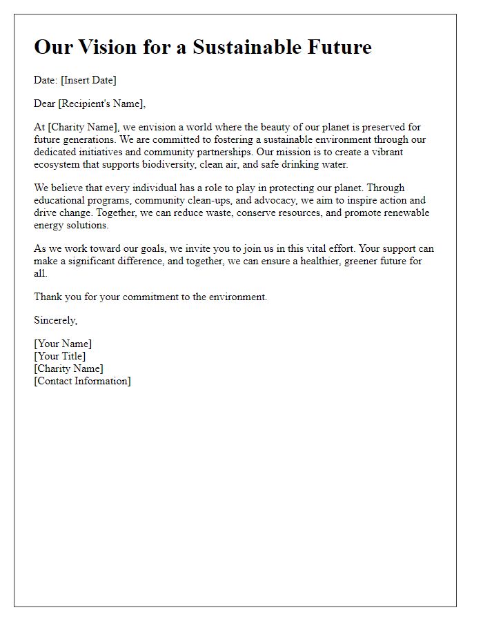 Letter template of environmental charity vision