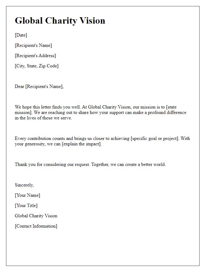 Letter template of global charity vision