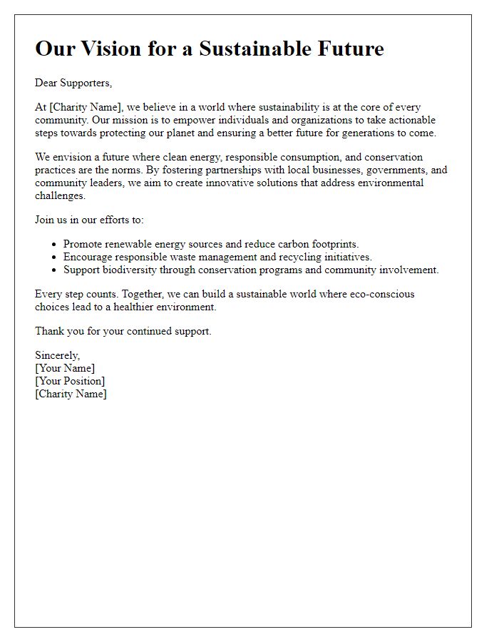 Letter template of sustainable charity vision