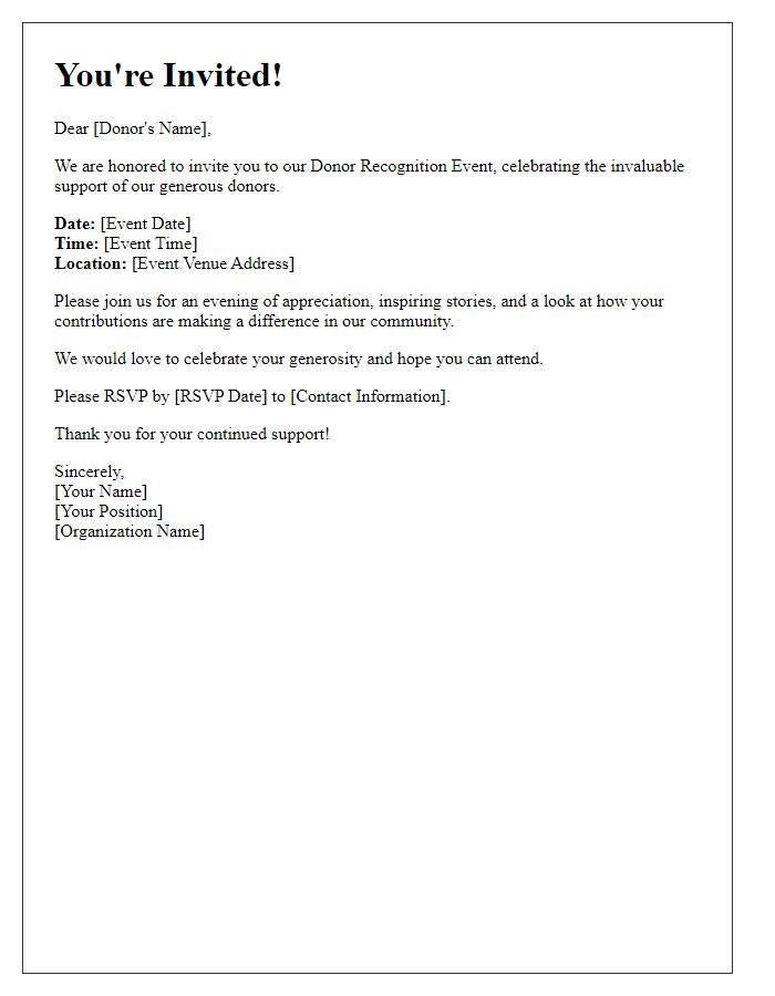 Letter template of invitation to donor recognition event