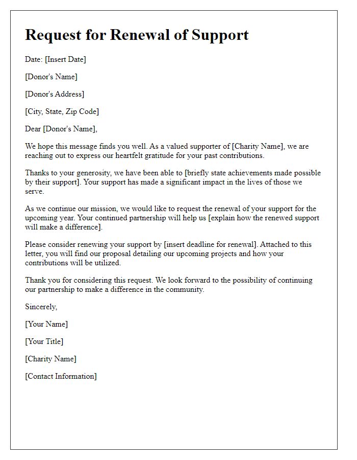 Letter template of renewal request for charity support