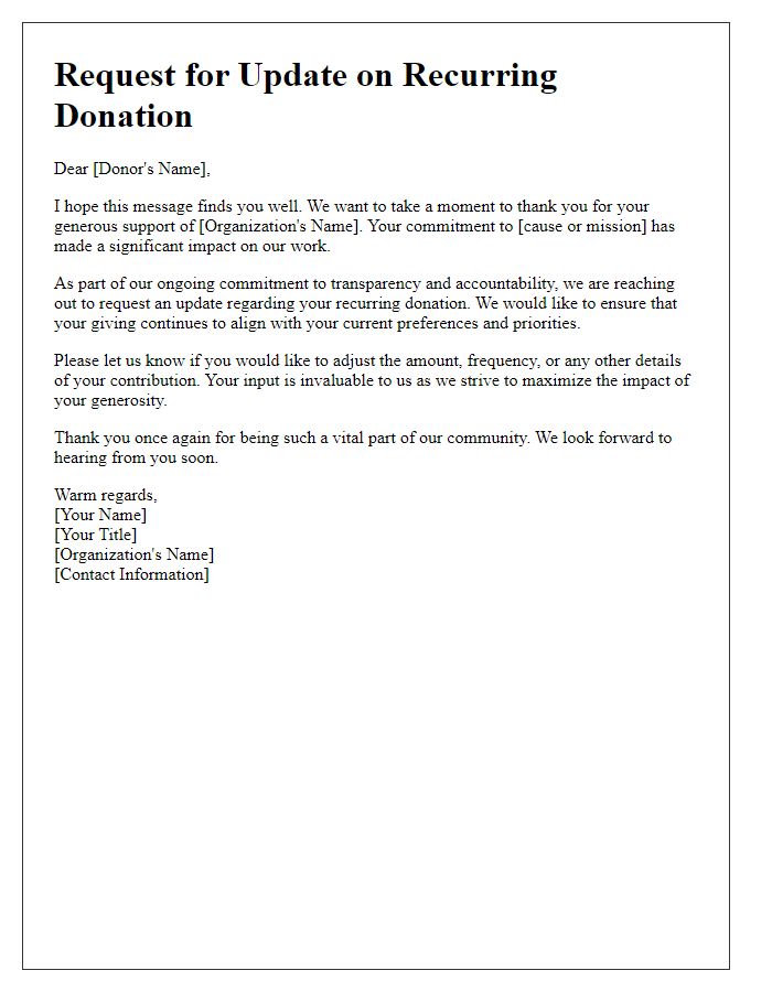 Letter template of request for recurring donation update