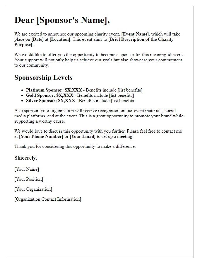 Letter template of sponsorship opportunity for charity events