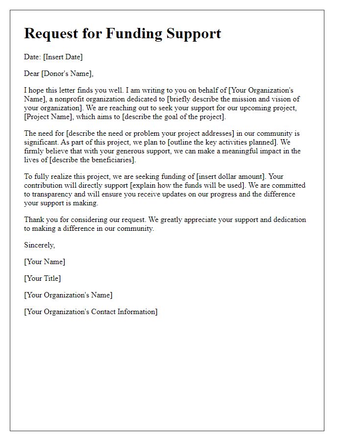 Letter template of charitable project funding appeal