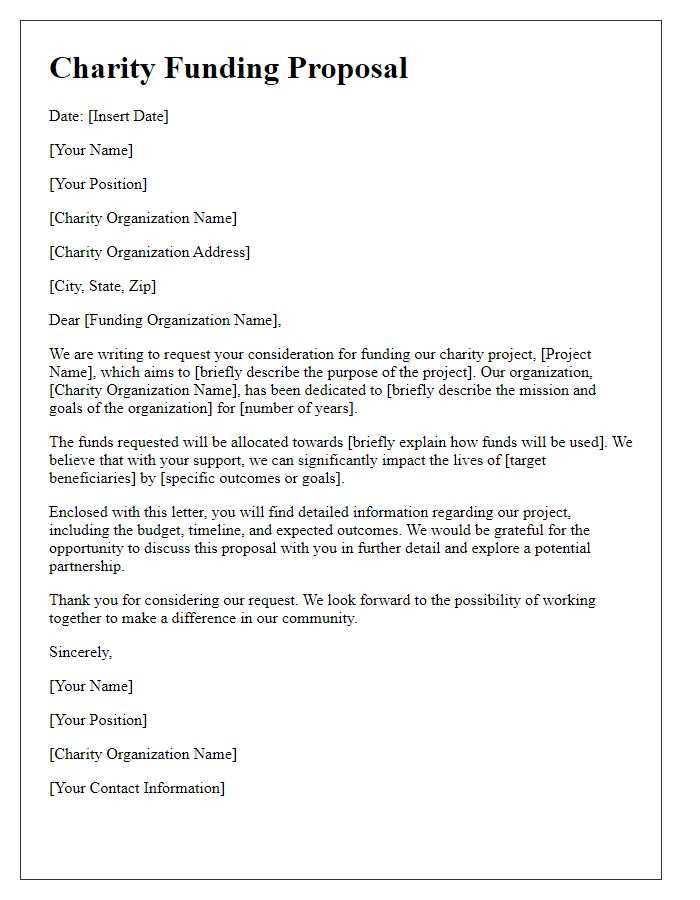 Letter template of charity funding proposal